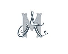 the letter m is made up of wavy lines and has an elegant, stylized design