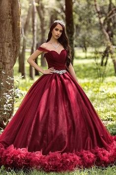 Burgundy Wedding Dress, Wedding Dress With Tulle, Off Shoulder Ball Gown, Long Wedding Dress, Princess Bridal, Dress With Tulle, Tulle Wedding Gown, Cheap Wedding Dresses Online, Red Wedding Dresses