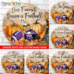 personalized wooden sign with football and pumpkins