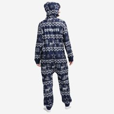 Dallas Cowboys Ugly Pattern One Piece Pajamas FOCO - FOCO.com Cotton Onesie For Sleepover In Winter, Cotton Onesie For Winter Sleepover, Casual Long Sleeve Christmas Onesie, Casual Christmas Loungewear Onesie, Casual Winter Sleepwear For Holidays, Casual Winter Holiday Sleepwear, Winter Fire, Womens Pjs, Matching Christmas Pajamas