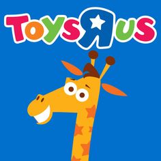 a cartoon giraffe with the words toys plus on it