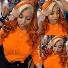 Wig With Blonde Highlights, Ginger Wig, Ginger Blonde, Hair Color Orange, Blonde Streaks, Human Hair Wigs Blonde, Blonde Lace Front Wigs, 100 Human Hair Wigs