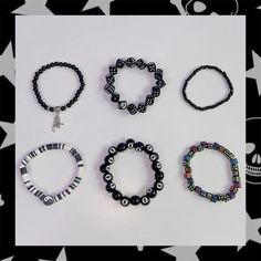 This price is for 6 bracelets only, others are not included.   	 		 			Size 			Free Size 		 		 			Full Length 			20 Trendy Black Beaded Bracelets, Casual Beaded Assorted Jewelry, Trendy Assorted Beaded Bracelets With Letter Beads, Trendy Black Beaded Bracelets With Letter Beads, Y2k Grunge Bracelets, Y2k Candy, Harajuku Bracelet, Pastel Goth Bracelets, Rave-style Beaded Stretch Bracelet As Gift