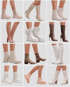 many different pairs of boots with buckles on the sides and heels at the bottom