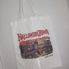 Halloween Town Tote Bag Halloween Tote Bag For Daily Use, Halloween Tote Gift Bag, Halloween Gift Bag Tote, Rectangular Halloween Gift Bag, White Rectangular Bag For Halloween, Halloween Town Disney, Wine Lip Tint, Christmas Mystery, We Go Together