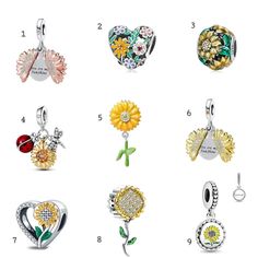 🌸 S935 silver charms 🌸 Yellow flower collection  Build your own charm bracelet with the array of charms available in my store.  Make your bracelet to your own unique individual style 💐 Select your chosen style from the drop down menu  Made from silver with cz stones  Fits pandora style bracelet  As always thanks for viewing 🤍 Pandora Wishlist, Pandora Flower, Pandora Style Bracelet, Sunflower Charm, Flowers Daisy, Gift For Gardener, Charms Pandora, Flower Collection, Sterling Silver Charms