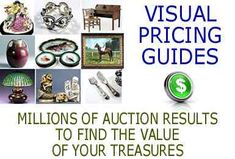 an advertisement for auction results with images of antiques and other items in the foreground