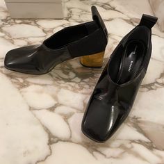 Beautiful Proenza Schouler Black Patent Pumps! In Like New Condition. Unfortunately, These Do Not Fit My High Ballerina Arch. Hoping They Find A Better Home With Someone Who Would Appreciate The Haute Couture Avant-Garde Look Modern Black Court Shoes With Sculpted Heel, Modern Black Court Shoes With Square Toe, Black Court Shoes With Stacked Heel And Square Toe, Chic Black Square Toe Court Shoes, Modern Black Court Shoes With Almond Toe, Modern Black Almond Toe Court Shoes, Square Toe Court Shoes With Contrasting Heel For Evening, Black Slip-on Evening Heels, Evening Court Shoes With Contrasting Heel And Square Toe