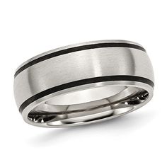 a men's wedding band with black and white stripes