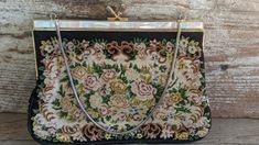 Vintage Floral Tapestry Handbag Purse with Mother Of Pearl Accent by KatsCornerFinds on Etsy Evening Tapestry Rectangular Shoulder Bag, Evening Rectangular Tapestry Shoulder Bag, Elegant Rectangular Tapestry Shoulder Bag, Vintage Floral Embroidered Bag For Formal Occasions, Vintage Tapestry Shoulder Bag For Evening, Gold Tapestry Rectangular Bag, Vintage Evening Bag In Tapestry Material, Luxury Vintage Tapestry Shoulder Bag, Vintage Tapestry Multicolor Shoulder Bag