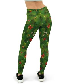 The Gearbunch Realistic Christmas Tree Yoga Pants have it all, Christmas lights, candy canes, stars, Christmas balls and Christmas bells. A mix of bright green and dark green with red and gold detail, these leggings capture the Christmas spirit. Made to move with you, the soft stretchy fabric and wide waistband make these leggings perfect for gym, yoga, dance and all your favorite hobbies and sports, or to simply hang out with friends and family. Be Happy Be Bright, Be You with Gearbunch Comfortable Yoga Pants, Realistic Christmas Trees, Green Yoga, Yoga Outfit, Outfit Yoga, Pose Yoga, Legging Outfits, Yoga Pants Outfit, Womens Leggings