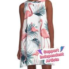 Loose-fit, mid-length sleeveless dress with silky handfeel. Printed on both sides. Machine washable. Size range XS-2XL. Summer Flamingo Palm Vibes #1 Coral American Flamingos with Dark Blue​ Palms on White Background #tropical #decor #art Summer Tropical Print V-neck Cover-up, Summer Flamingo, Pink Flamingo Print T-shirt For Summer, Casual Summer T-shirt With Flamingo Print, Casual Pink Flamingo Print T-shirt, Palm Tree Print V-neck Beach Dress, Tropical Decor, Dress For Sale, Decor Art