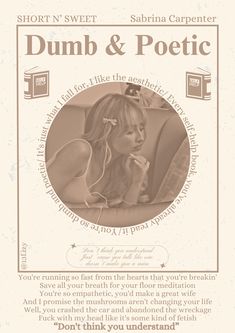 Dumb & poetic- Sabrina Carpenter- short n sweet- poster- DONT REPOST Sabrina Carpenter Lyric Poster, Short And Sweet Poster, Sabrina Carpenter Polaroid Poster, Short N Sweet Poster, Sabrina Carpenter Poster Aesthetic, Sabrina Carpenter Prints, Short N Sweet Wallpaper, Sabrina Carpenter Lyrics Wallpaper, Posters Sabrina Carpenter