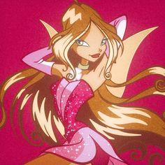 a drawing of a girl with long blonde hair wearing a pink dress and gold tiara