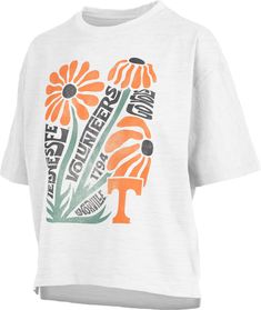 Design Short sleeve, crew-neck t-shirt Ribbed, tagless collar with interior taping Standard fit Style and Team Spirit Screen-printed team graphics Pressbox® logo tag Additional Details Machine washable Officially licensed product Volunteer Shirt, Small Business Logo, Popular Shirt, Trading Post, Tennessee Volunteers, White Daisy, Information Design, Logo Tag, Fit Style