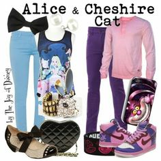 a collage of clothing and accessories with the words alice and cheesie cat