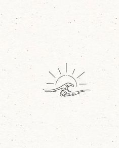 a drawing of a wave with the sun in the background and some sand on the ground