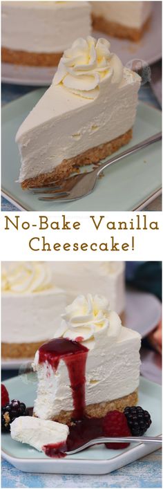 no bake vanilla cheesecake with berries on the side