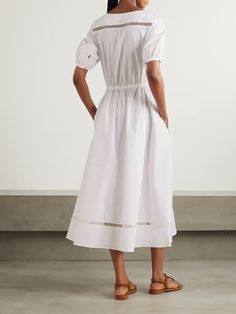 CHLOÉ Belted broderie anglaise-trimmed cotton-poplin midi dress | NET-A-PORTER Classic Broderie Anglaise Dresses For Daytime, Classic Broderie Anglaise Dresses For Daywear, Elegant Fitted Broderie Anglaise Midi Dress, Classic Broderie Anglaise Dresses, Classic Dresses With Broderie Anglaise For Daywear, Chic Broderie Anglaise Midi Dress For Daywear, Chic Broderie Anglaise Dress For Daywear, Cotton Midi Dress With Broderie Anglaise For Daywear, Elegant Cotton Midi Dress With Lace Trim