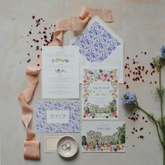 Bespoke scottish castle wedding stationery with flowers and illustrations Drumtochty Castle, Scottish Castle Wedding, Castle Wedding, Colour Pattern, Wedding Invitation Design, Save The Dates, Wedding Invites