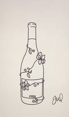 a drawing of a bottle with flowers on it