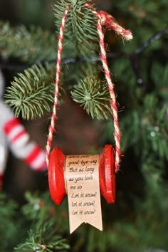 an ornament hanging from a christmas tree with a note attached to it that says good luck but as long as you can not let it grow