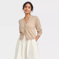 Women's Button-front Cardigan - A New Day™ Camel M : Target Cardigan Over Dress, Layering Cardigan, Spring Cardigans, Rib Knit Cardigan, Cute Cardigans, Button Front Cardigan, Long Torso, Ribbed Cardigan, Lightweight Cardigan