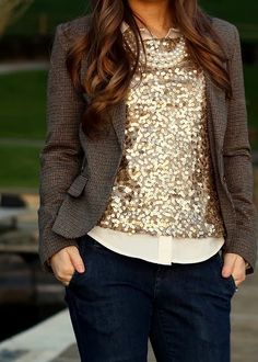 Fall Outfit With Sparkles and Coat Party Mode, Dress Slacks, Collared Shirt, Look Chic, Street Fashion