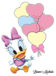 a cartoon character with balloons in the shape of hearts