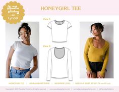 an image of a woman's t - shirt sewing pattern with the front and back views