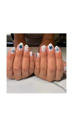 White Nails With Blue Dots, Bow And Star Nails, Blue Star Nail Designs, Almond Nails Navy Blue, Navy Blue Nails With Stars, Blue Bow Nails, Navy Christmas Nails, Navy Blue Christmas Nails, Navy And White Nails