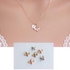 Bee Necklace - Bee Jewelry - Honeybee Necklace - Bumble Bee Necklace Gold Silver Bee Charm Bee Pendant - Personalized Tiny Initial Necklace by rainbowearring on Etsy https://www.etsy.com/listing/677568992/bee-necklace-bee-jewelry-honeybee Dainty Rose Gold Nickel-free Charm Necklace, Tiny Rose Gold Charm Necklace For Gift, Tiny Rose Gold Charm Necklace As A Gift, Dainty Rose Gold Butterfly Necklace, Dainty Rose Gold Charm Necklace For Birthday, Triple Chain Necklace, Bumble Bee Necklace, Bee Lover Gifts, South San Francisco