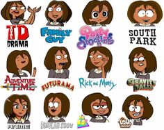 cartoon characters with different expressions and names on their faces, including the character from south park