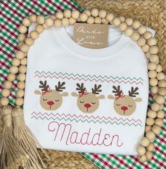 Your little one will be spreading holiday cheer in this adorable shirt! Available with or without bows on the reindeer. If you would like to add bows, please list it in the special requests section. When ordering an embroidered item, please specify your desired monogram initials or name, monogram font & thread color. All of the monogram options can be found here. Also, please note any other special requests in the box provided. We will try our best to comply. Smock Shirt, Reindeer Head, Christmas Monogram, Monogram Fonts, Holiday Shirts, Monogram Initials, Christmas Design, Cute Shirts, Holiday Cheer