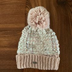 Winter Hat Looks Warm And Cozy Blush With Multicolored Threads Casual Pink Soft Knit Hat, Blue Bucket Hat, Womens Straw Hats, Girls Winter Hats, Blue Beanie, Pink Beanies, Loop Scarf, Scarf Set, Pom Beanie