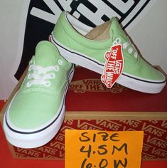 Brand New Authentic Vans With Box And Stickers Attached Same Day Shipping 100% Original Save On Bundles Green Round Toe Skate Shoes For Spring, Vans Green Round Toe Sneakers, Green Vans Sneakers With Round Toe, Green Skate Shoes With Laces For Spring, Green Skate Shoes For Spring, Green Spring Skate Shoes, Green Lace-up Skate Shoes For Spring, Vans Green Round Toe Skate Shoes, Vans Green Slip-on Skate Shoes