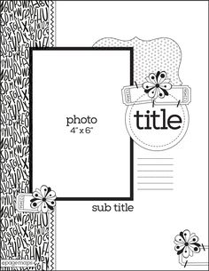 a black and white photo frame with the word title on it, surrounded by flowers