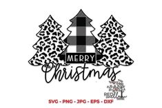 the merry christmas tree svg file is shown in black and white with leopard print