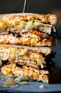 grilled cheese and onion sandwich with toothpicks