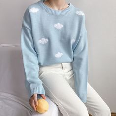 Clouds Sweater, Kawaii Ulzzang, Preppy Mode, Mode Ulzzang, Smink Inspiration, Harajuku Outfits, Vintage College, Softest Sweater