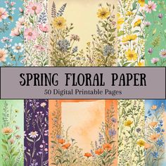 spring floral paper pack with flowers and plants in pastel colors, including daisies