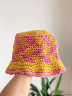 Crochet Checkered Bucket Hat Customizable in different colors - Etsy 日本 Yellow Handmade Cap, Handmade Yellow Cap, Handmade Yellow Crochet Bucket Hat, Handmade Pink Bucket Hat, One Size, Pink Handmade Bucket Hat One Size, Handmade Yellow Yarn Hat, Handmade Pink Hat, Handmade Yellow Brimmed Bucket Hat, Handmade Yellow Crochet Hat With Curved Brim