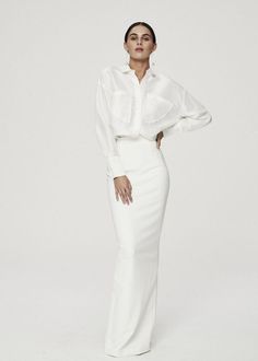 RACHEL GILBERT Ivory Wren Shirt Evening Blouses, Rachel Gilbert, New Years Eve Outfits, Evening Jackets, Beautiful Evening, Cropped Tops, Carriage House, Wren