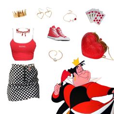 an assortment of clothing and accessories including shoes, bracelets, heart - shaped necklaces