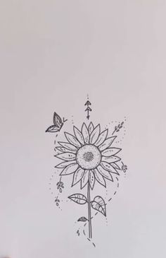 a drawing of a sunflower with butterflies on it