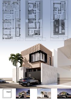 an architectural rendering of a house with three floors and two levels, including the second floor