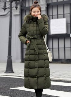 Warm Winter Jacket Women Big Fur Thick Slim – Lilacoo Women Winter Jacket, Trendy Winter Fashion, Gilet Long, Long Parka, Casual Belt, Long Sleeves Coats, Winter Jackets Women, Warm Coat, Line Jackets