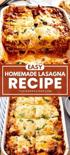 an easy homemade lasagna recipe in a casserole dish