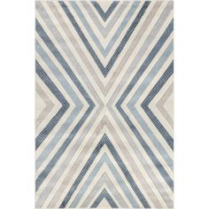 a rug with blue and white stripes on it