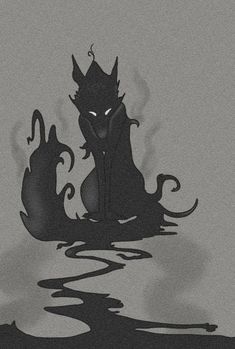 a black and white drawing of a cat sitting in water